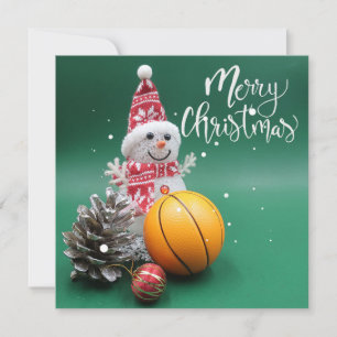 Basketball Frohe Weihnachten mit Snowman auf Grün Karte