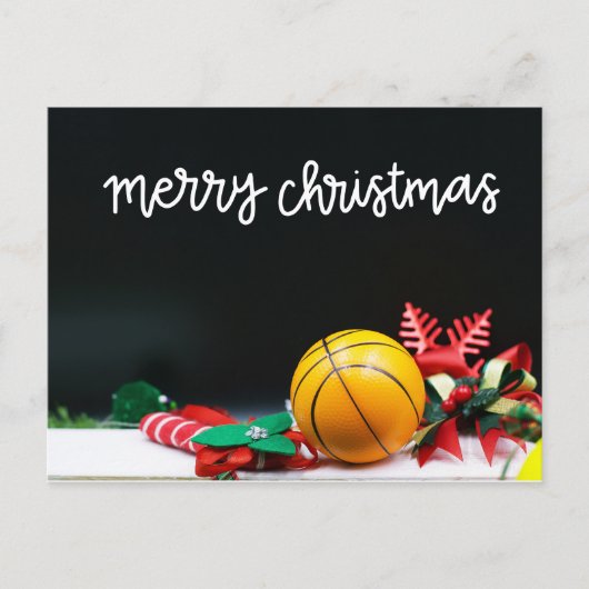 Basketball Frohe Weihnachten Rote Schneeflocke auf Postkarte (Vorderseite)