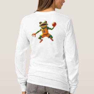 Basketball Frosch Damen weißes Langarmshirt Rücken T-Shirt