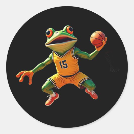 Basketball Frosch große runde schwarze Aufkleber (Vorderseite)