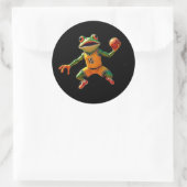 Basketball Frosch große runde schwarze Aufkleber (Tasche)