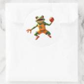 Basketball Frosch große runde weiße Aufkleber (Tasche)