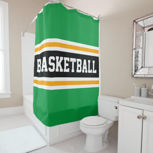 BASKETBALL Fun Green Black Yellow Racing Streifen Duschvorhang (Beispiel)