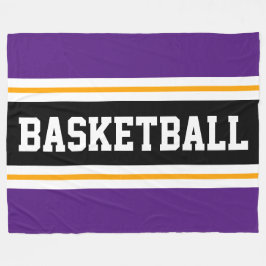 BASKETBALL Fun Royal Lila Black Yellow Streifen Fleecedecke