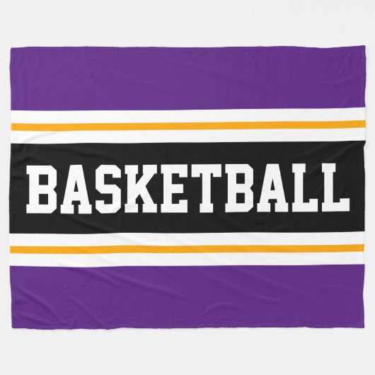 BASKETBALL Fun Royal Lila Black Yellow Streifen Fleecedecke (Vorderseite (Horizontal))