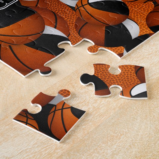 Basketball für Jungen Schwarz-weiße Mannschaftsfar Puzzle (Seite)