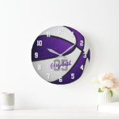 Basketball für lila Weibchen personalisiert Große Wanduhr (Zuhause)