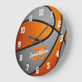 Basketball für orange-graue Jungen personalisiert Große Wanduhr (Winkel)