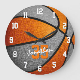 Basketball für orange-graue Jungen personalisiert Große Wanduhr
