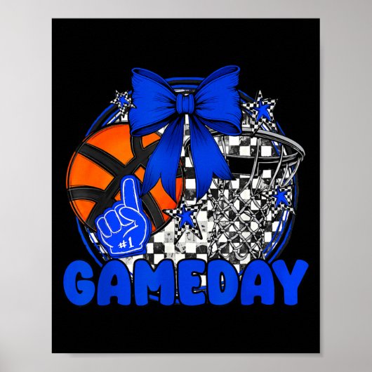 Basketball Game Day Go Cheer Team Blue Coquette Ch Poster (Vorne)