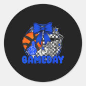 Basketball Game Day Go Cheer Team Blue Coquette Ch Runder Aufkleber (Vorderseite)