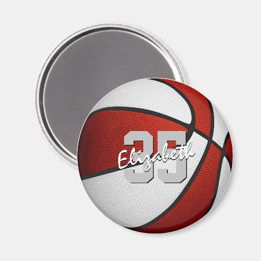 Basketball-Gastgeschenke in Rot-Weiß Magnet (Vorderseite/Rückseite)