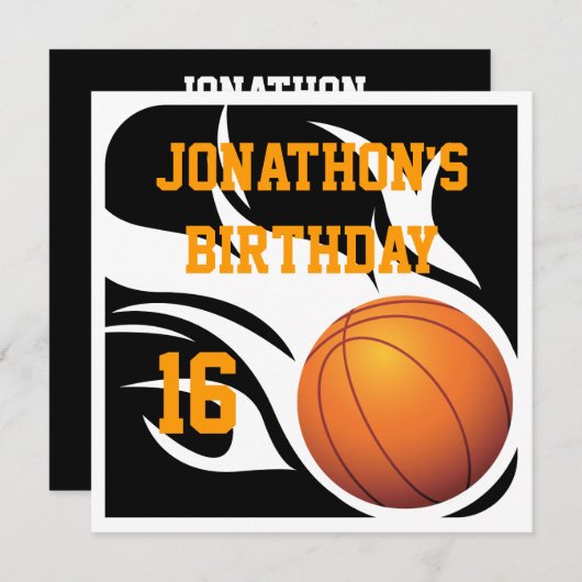 Basketball Geburtstag BW Party Einladung (Vorne/Hinten)