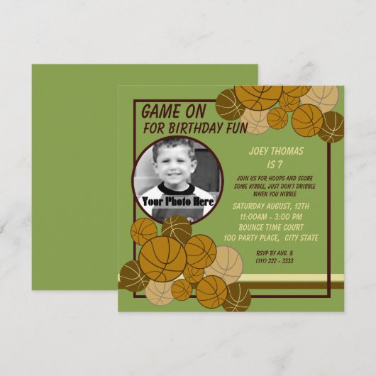 Basketball Geburtstag Einladung (Vorne/Hinten)