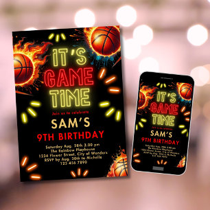 Basketball Geburtstag Einladung Boys Neon Game Tim