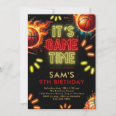 Basketball Geburtstag Einladung Boys Neon Game Tim (Vorderseite)