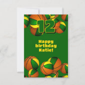 Basketball Geburtstag grünes Gold Mannschaftsfarbe Karte (Vorderseite)