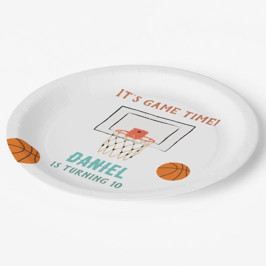 Basketball Geburtstag Pappteller (Schrägansicht)