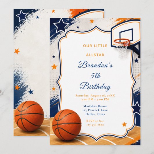 Basketball-Geburtstagsfeier Einladung (Vorne/Hinten)