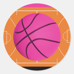 Basketball-Geburtstagsfeier Schwarz Pink & Orange Runder Aufkleber