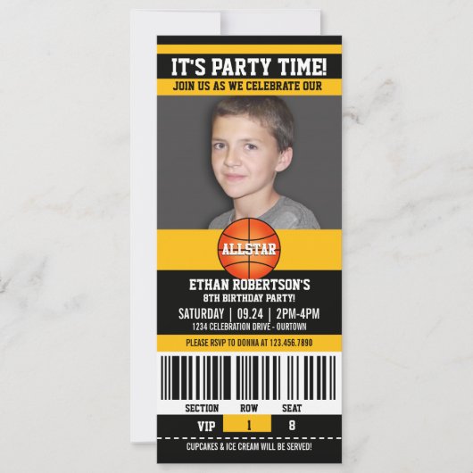 Basketball Geburtstagsfoto Einladung (Vorderseite)