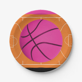 Basketball Geburtstagsparty Black Pink & Orange Pappteller