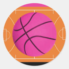 Basketball Geburtstagsparty Black Pink & Orange Runder Aufkleber