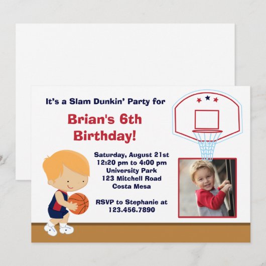 Basketball Geburtstagsparty Einladung (Vorne/Hinten)