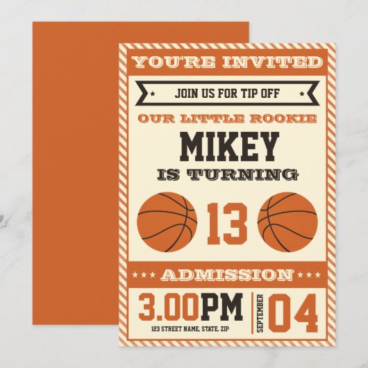 Basketball Geburtstagsparty Einladung (Vorne/Hinten)