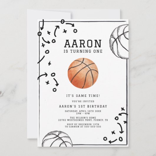Basketball Geburtstagsparty Einladung (Vorderseite)
