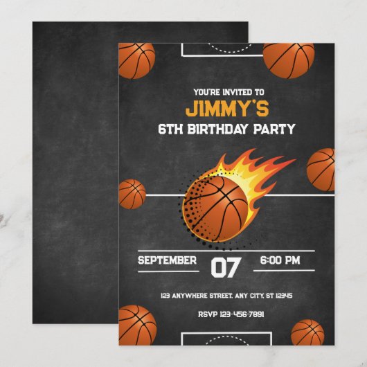 Basketball Geburtstagsparty Einladung (Vorne/Hinten)