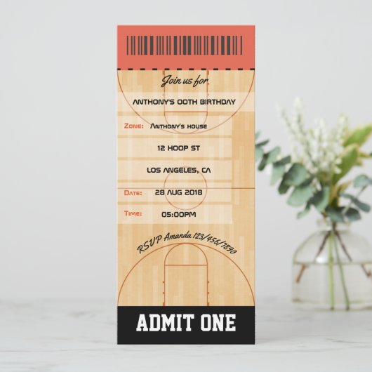 Basketball Geburtstagsparty - FotoTicket Einladung (Stehend Vorderseite)
