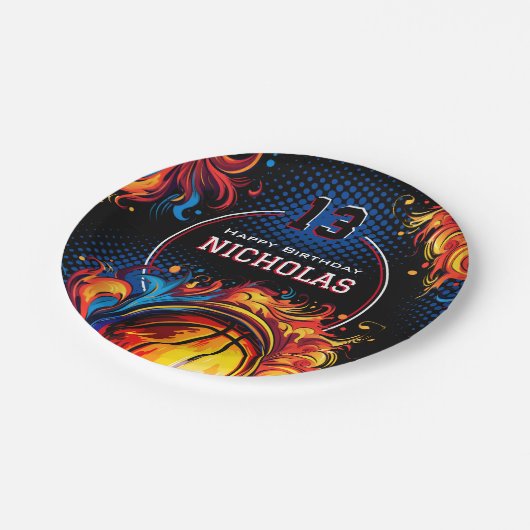 Basketball Geburtstagsparty Pappteller (Schrägansicht)