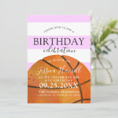 Basketball Geburtstagsparty Pink Einladung (Stehend Vorderseite)