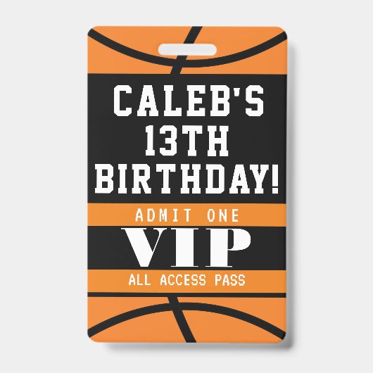 Basketball Geburtstagsparty VIP Pass Abzeichen Ausweis (Vorderseite)