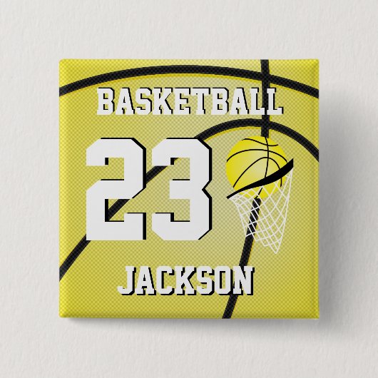 Basketball Gelb und Weiß | Personalisieren Button (Vorderseite)