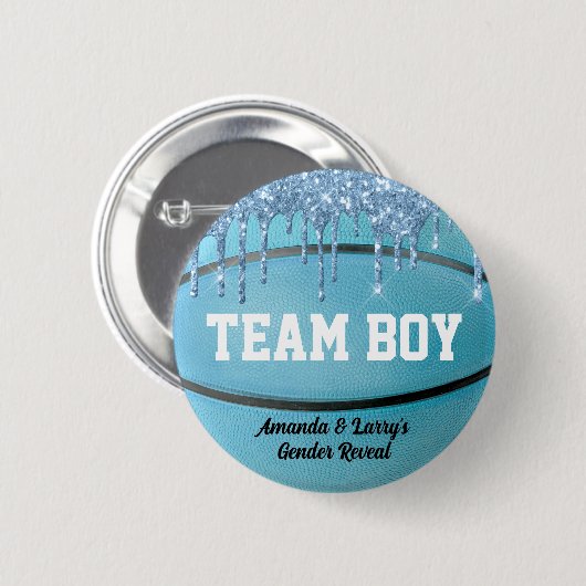 Basketball-Geschlecht-Enthüllungsteam-Junge-Knopf Button (Vorne & Hinten)