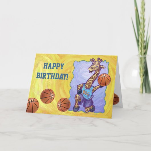 Basketball Giraffe Happy Birthday Card Karte (Vorderseite)