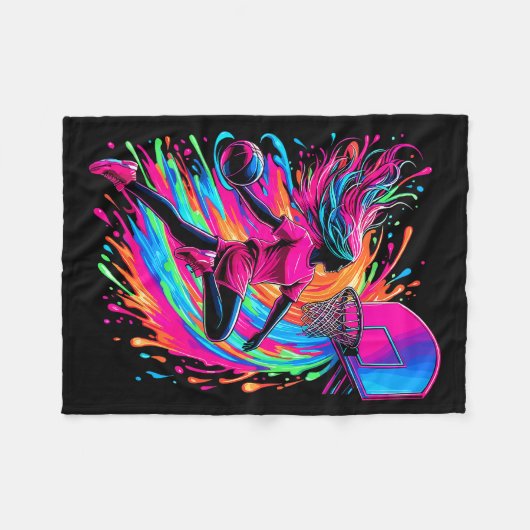 Basketball Girl Colorful Fleecedecke (Vorderseite (Horizontal))