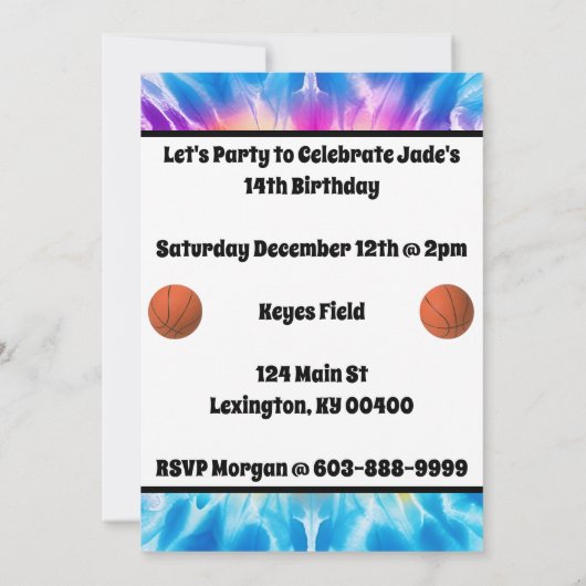 Basketball Girl Custom Krawatte Dye Rainbow Birthd Einladung (Rückseite)