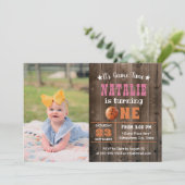 Basketball Girl Foto 1. Geburtstag Einladung (Stehend Vorderseite)