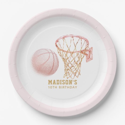 Basketball Girl Geburtstag Personalisiert Pappteller (Vorderseite)