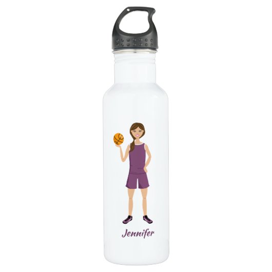 Basketball Girl Illustration & Individuelle Name Edelstahlflasche (Vorderseite)