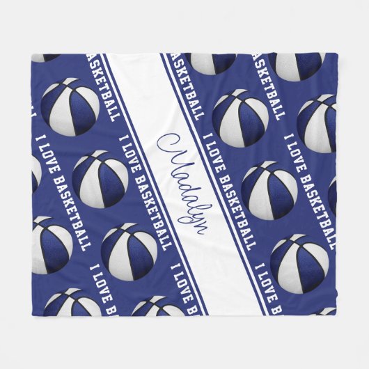 Basketball-Girls-Liebe in Blau-Weiß Fleecedecke (Vorderseite (Horizontal))