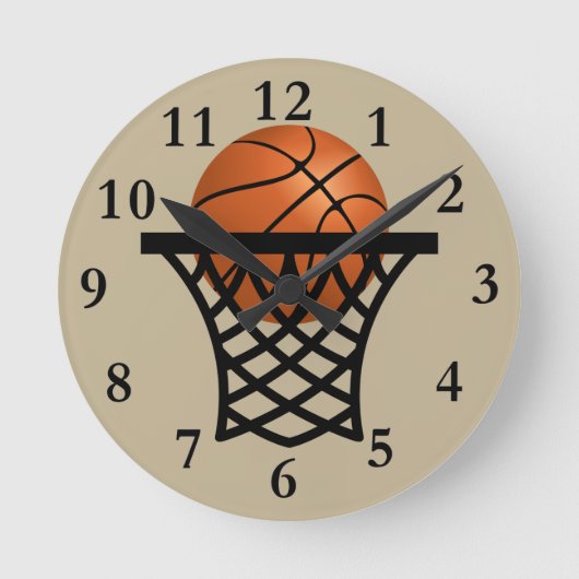 basketball going into hoop clock runde wanduhr (Vorderseite)