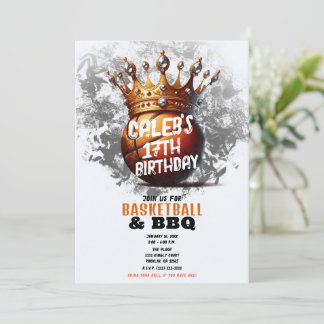 Basketball Gold Crown Full Foto Back Birthday Einladung