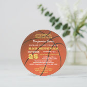 Basketball Gold Runde Bar Mitzvah Einladung (Stehend Vorderseite)