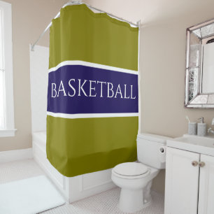 BASKETBALL Golden Olive Weiß Navy Blau Streifen Duschvorhang