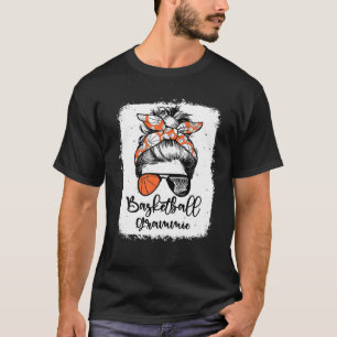 Basketball Grammie Vintag Leopard Messy Bun Bleac T-Shirt