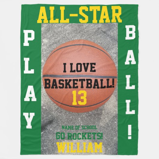 Basketball Grüner Teamname Fleecedecke (Vorderseite)